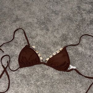 Wild Fable Brown Bikini Top with Shell Accents